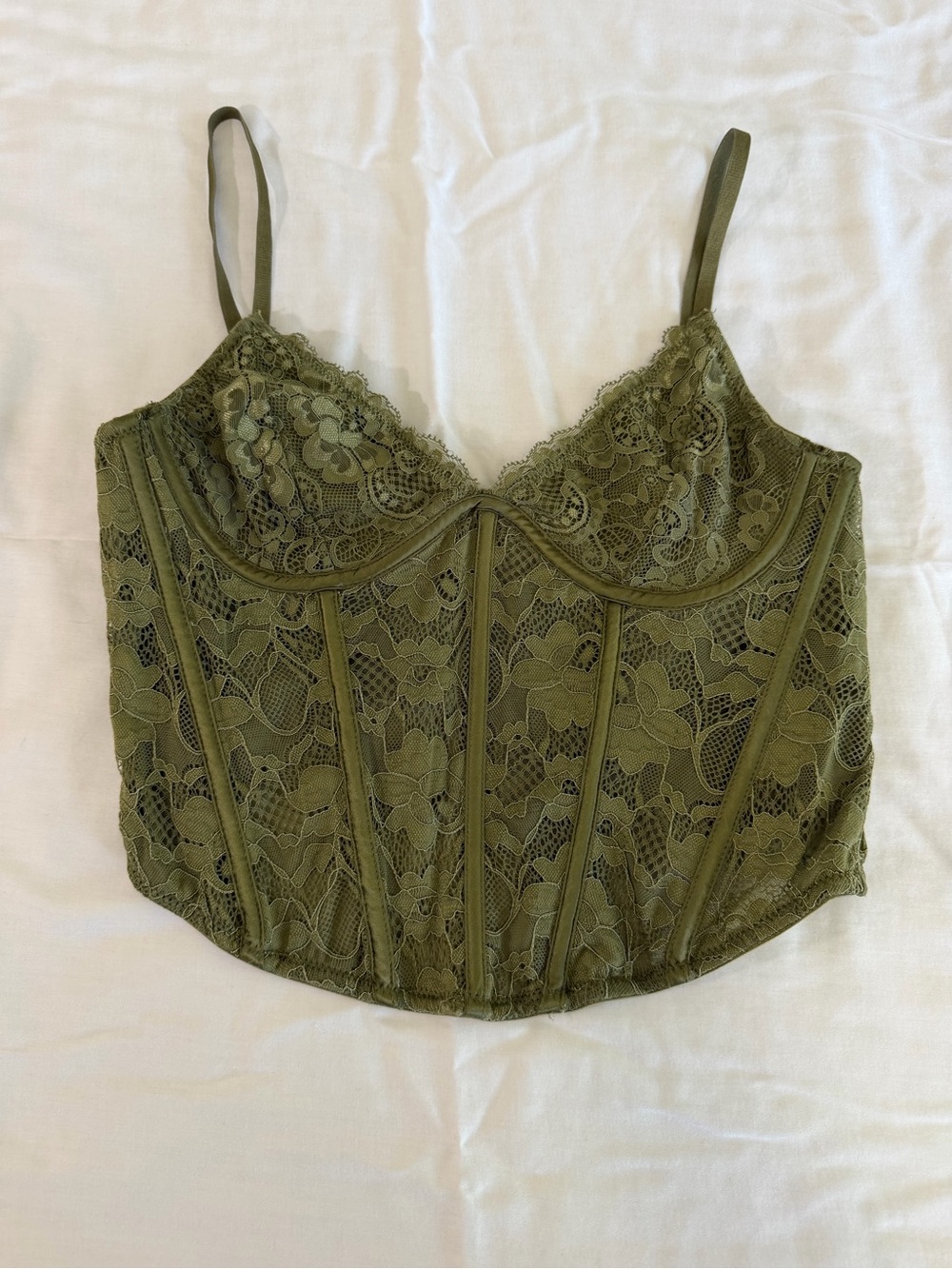 La Hearts Olive Green Lace Bustier Top